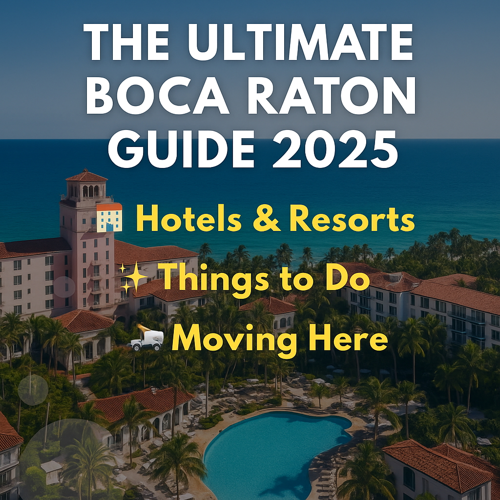 Featured blog image with text The Ultimate Boca Raton Guide 2025 Hotels Resorts Things to Do Moving Here, with Boca Raton resort and ocean in the background