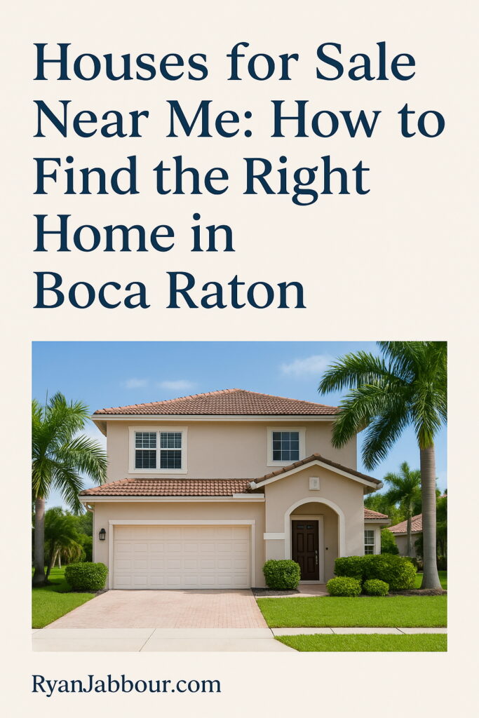 Luxury home in Boca Raton representing houses for sale near me, featuring tropical landscaping and modern design.