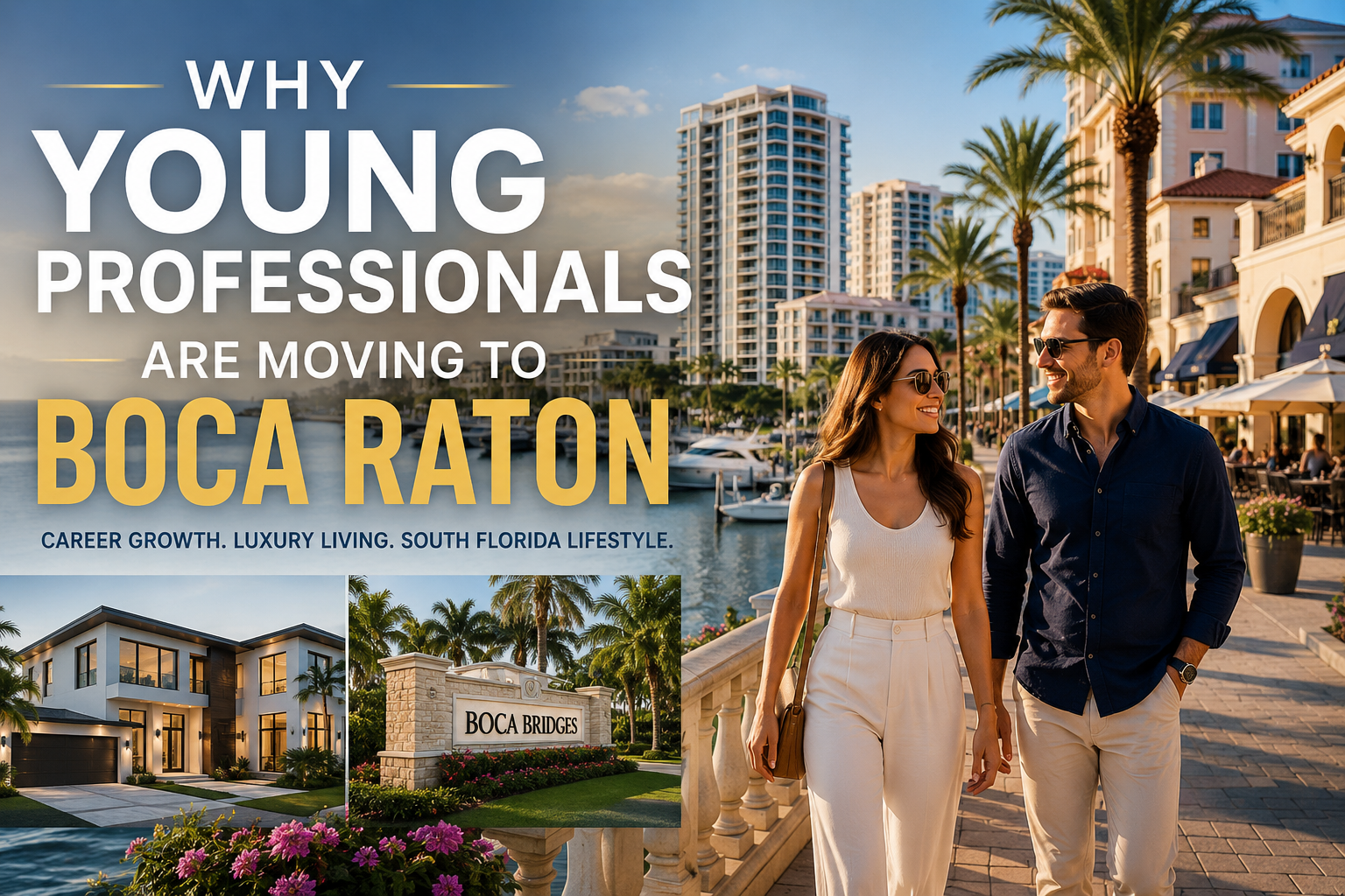 Young professionals enjoying the Boca Raton waterfront lifestyle with luxury homes, walkable neighborhoods, and South Florida living.